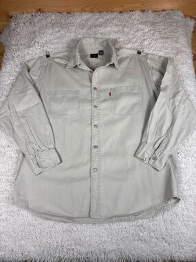 Levi’s Red Tab Men’s Large Beige Tan Button Up Workwear Utility Shirt Cotton